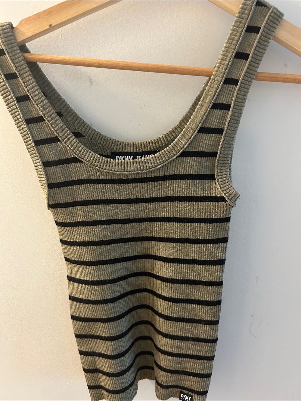 DKNY Jeans Olive Green and Black Striped Top